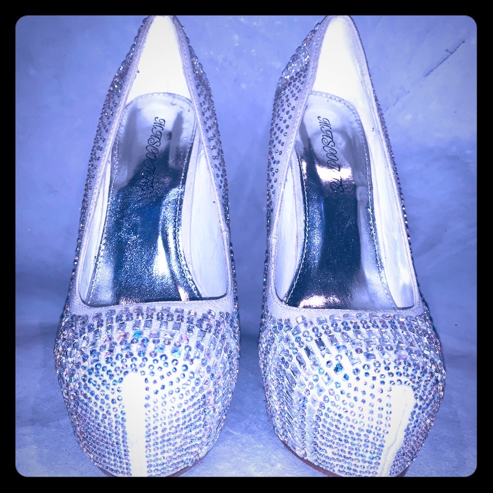 White rhinestone platforms